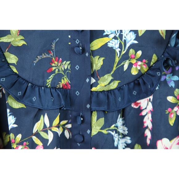 Biltmore 2X Blouse Ruffle Floral Bird Maximalist Satin Twee Elegant Office - Picture 5 of 13